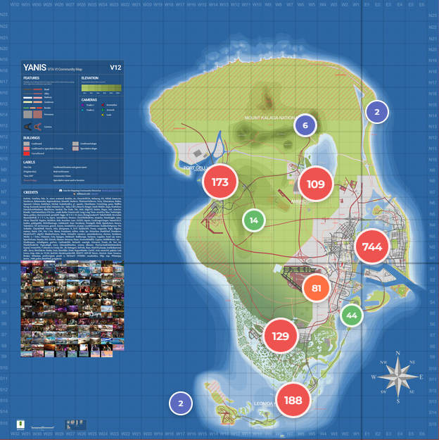 Mapa interativo de Leonida com regiões, marcadores e elevação